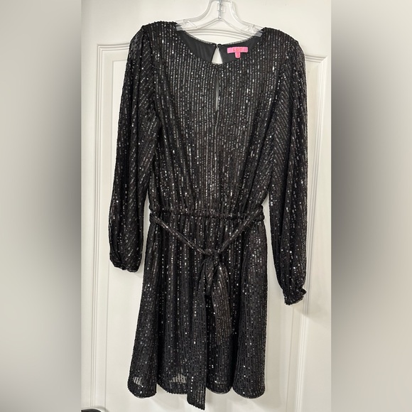 Black sequin long sleeve dress - sz 10 - Picture 1 of 4